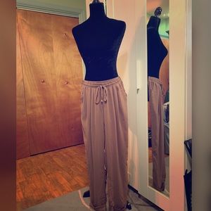 Tan polyester pants.